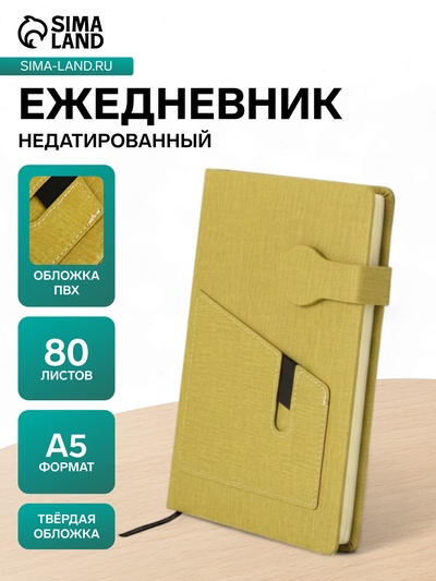 Ежедневник недатированный А5, 80 листов, линия, обложка ПВХ, с карманом, с хлястиком, МИКС