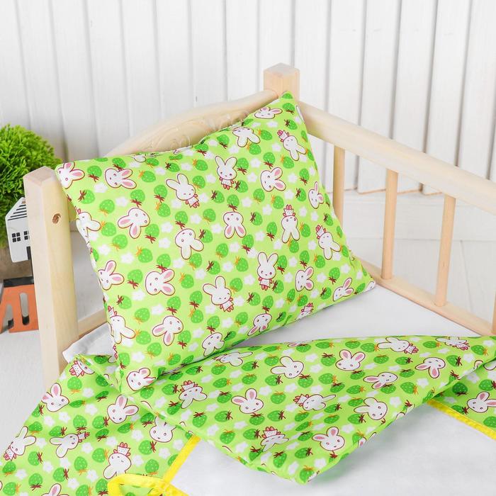 Постельное бельё для кукол «Зайчики на зелёном», простынь, одеяло, подушка - фото 1907020930