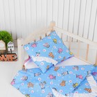 Постельное бельё для кукол «Зверята с ромашками на голубом», простынь, одеяло, подушка - Фото 2
