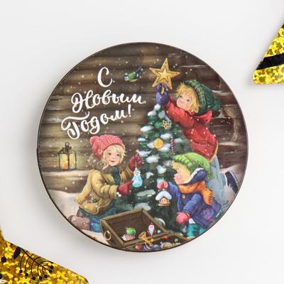 Новогодний магнит дерево "С Новым годом" круг 7,5х7,5 см