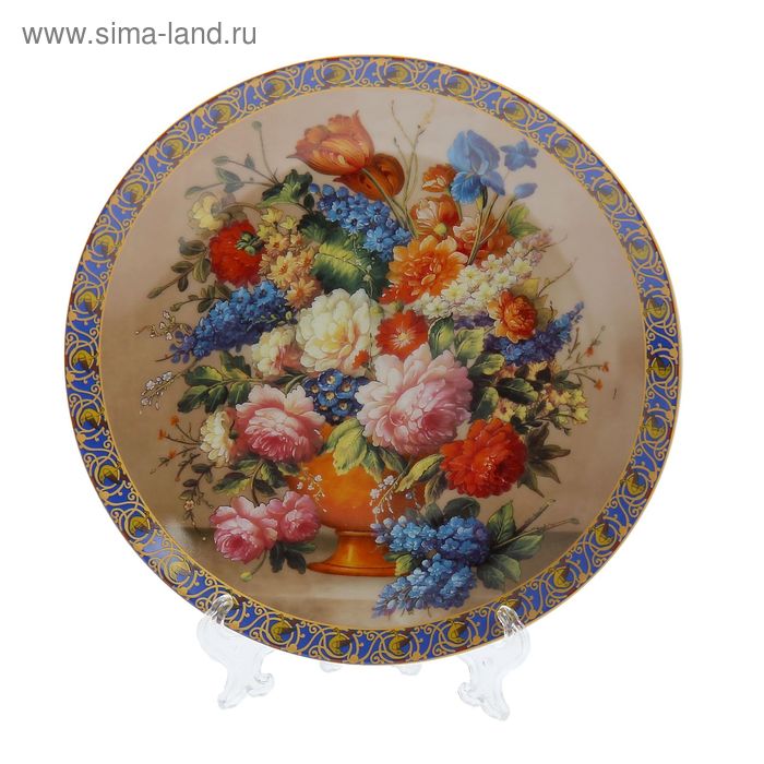 Тарелка декоративная керамика "Цветочное ассорти" МИКС диаметр 20 см - Фото 1