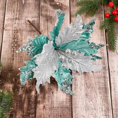 Декор «Зимний цветок», жемчужины, 23×19 см, бирюза