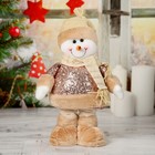 Мягкая игрушка "Снеговик в пайетках" стоит, 15х41 см (в сложенном виде 30 см), коричневый - Фото 1