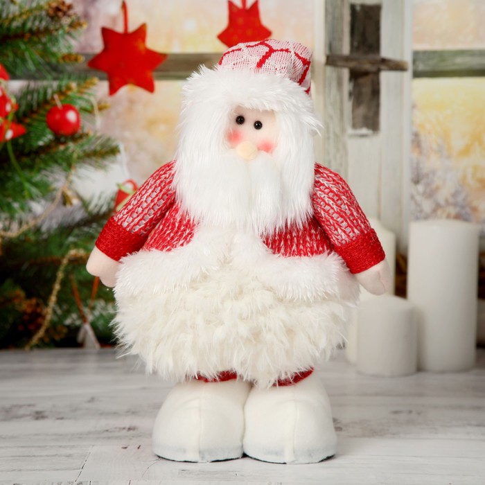 Мягкая игрушка &quot;Дед Мороз в пышной шубе&quot; 19*55 см (в сложенном виде 37 см), красно-белый