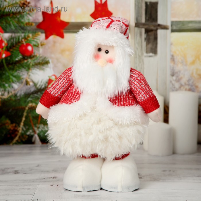 Мягкая игрушка "Дед Мороз в пышной шубе" 19*55 см (в сложенном виде 37 см), красно-белый - Фото 1