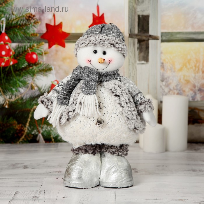 Мягкая игрушка "Снеговик с шарфом" 19х55 см (в сложенном виде 37 см) серый - Фото 1
