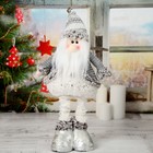 Мягкая игрушка "Дед Мороз в шубке" 19х55 см (в сложенном виде 37 см) серебро - Фото 2