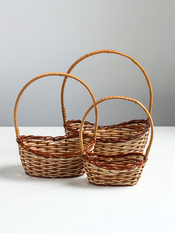 Корзина плетёная для хранения, ротанг, овальная, коричневая, набор 3 шт. - Фото 1