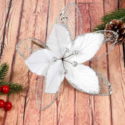 Декор «Зимний цветок», посыпка, 20×12 см, белый