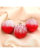 Ёлочные игрушки «Иней», шары новогодние, d=7 см, набор 3 шт., красный - Фото 2