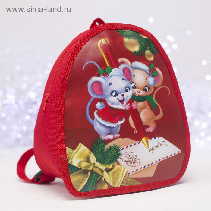 Рюкзак детский новогодний, отдел на молнии, цвет красный - Фото 1