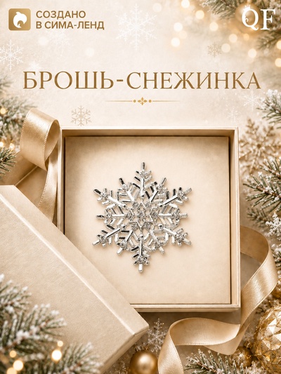 Брошь новогодняя «Снежинка узорчатая», белая в серебре
