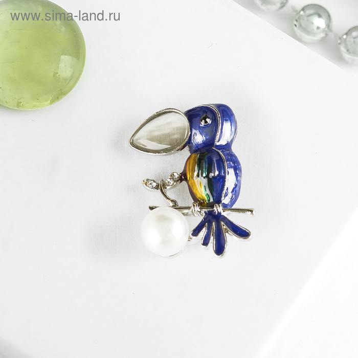 Брошь «Птица» говорун, цветная в серебре - Фото 1