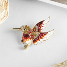 Брошь «Птица» колибри, цветная в золоте - Фото 1