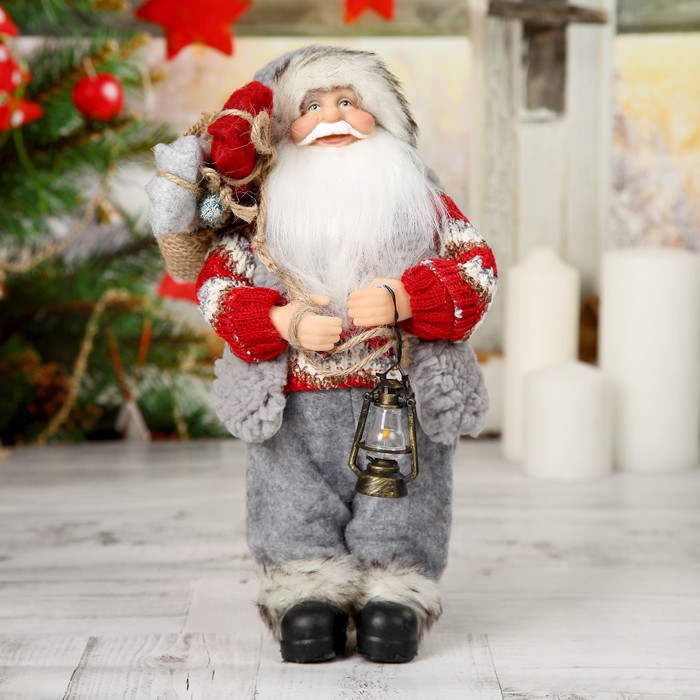 Дед Мороз "В вязаном костюме. с фонарём" 30 см - фото 1908479177
