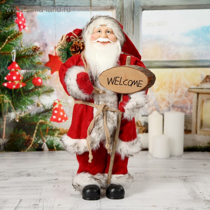 Дед Мороз "В красной шубке, приветствующий" 45 см - Фото 1