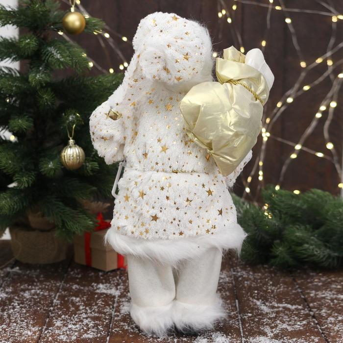 Дед Мороз "В белой звёздной  шубке, с фонарём" 45 см - фото 1908479187