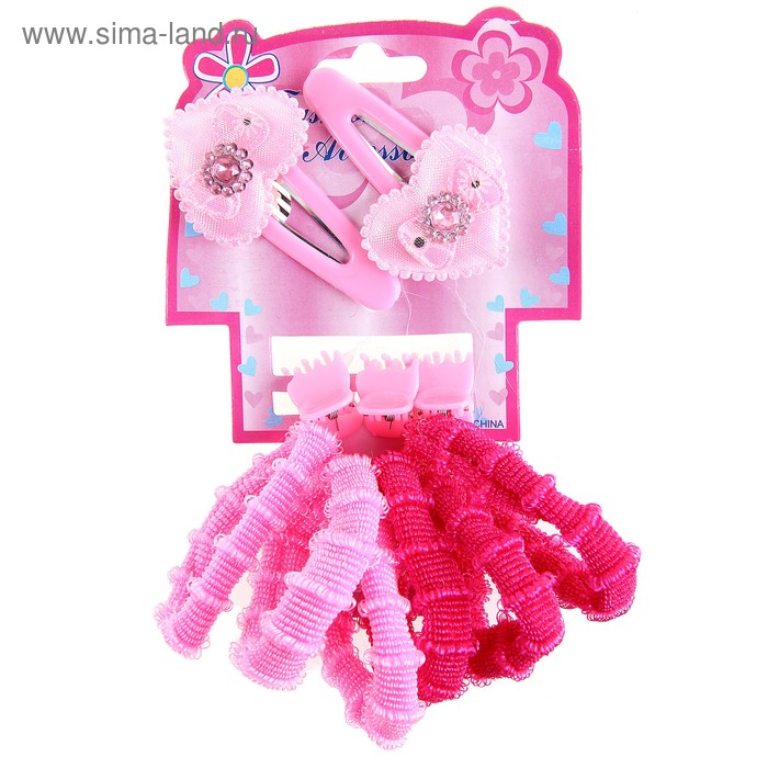 набор для волос "Сердечко" (2 невидимок,3 краб, 6 резинок) - Фото 1