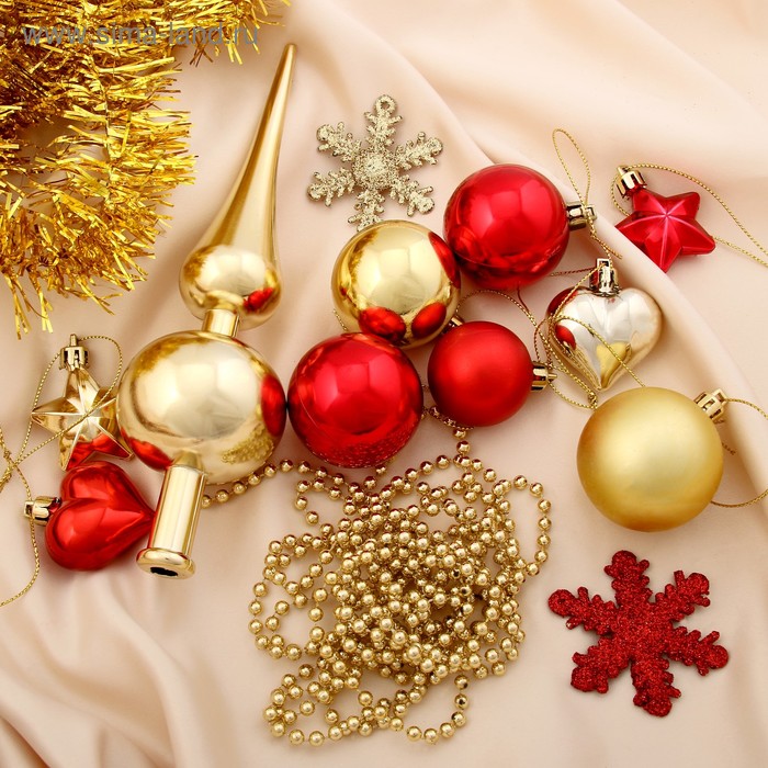 Ёлочные игрушки «Праздник», новогодние, набор 50 шт.: наконечник, мишура бусы, игрушки - Фото 1