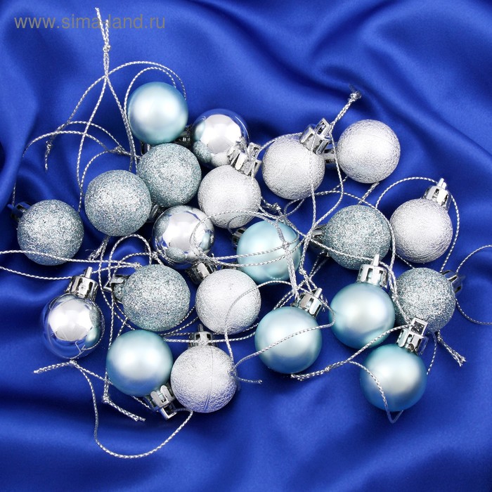Набор шаров пластик d-2,5 см, 21 шт "Блестящий микс" голубой, серебро - Фото 1