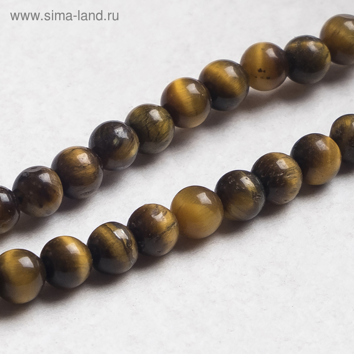 Бусины на нити шар №4 «Тигровый глаз» (92 бусины, +/-40 см) - Фото 1