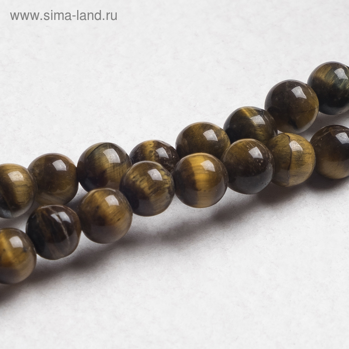 Бусины на нити шар №6 «Тигровый глаз» (61 бусина) - Фото 1