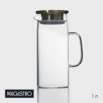 Кувшин для воды Magistro «Богема», 1 л, 13×9×23 см, с металлической крышкой, стекло, прозрачный, золотистый