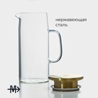 Кувшин для воды Magistro «Богема», 1 л, 13×9×23 см, с металлической крышкой, стекло, прозрачный, золотистый - Фото 3