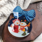 Блюдо стеклянное сервировочное Доляна «Бант. Счастливые снеговики», 18,5×13 см - Фото 1