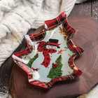 Блюдо стеклянное сервировочное Доляна «Ёлочка. Снеговичок», 16,9×20,3 см - Фото 1