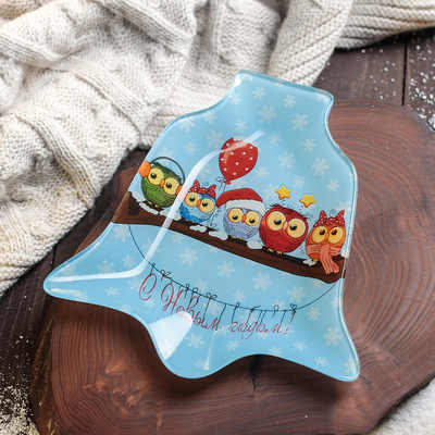 Блюдо стеклянное сервировочное Доляна «Колокольчик. Счастливого Рождества», 18×17 см