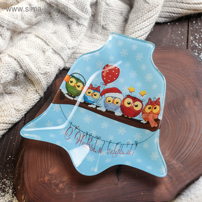 Блюдо стеклянное сервировочное Доляна «Колокольчик. Счастливого Рождества», 18×17 см - Фото 1