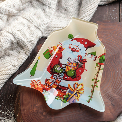 Блюдо стеклянное сервировочное овальное Доляна «Колокольчик. Дари подарки», 18×17 см