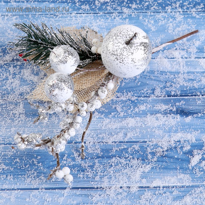 Декор "Зимние грезы" белые ягодки хвоя, 19 см - Фото 1