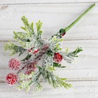 Декор "Зимнее очарование" ягодки на зелёной ветке, 14 см - Фото 1
