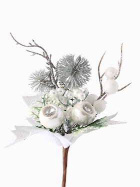 Еловая ветка декоративная «Зимнее волшебство. Сияние», ягоды, хвоя, листья, 19 см (комплект 2 шт)