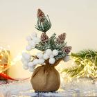 Декор "Зимнее очарование" белые ягоды шишки в мешочке, 22 см - фото 318218006