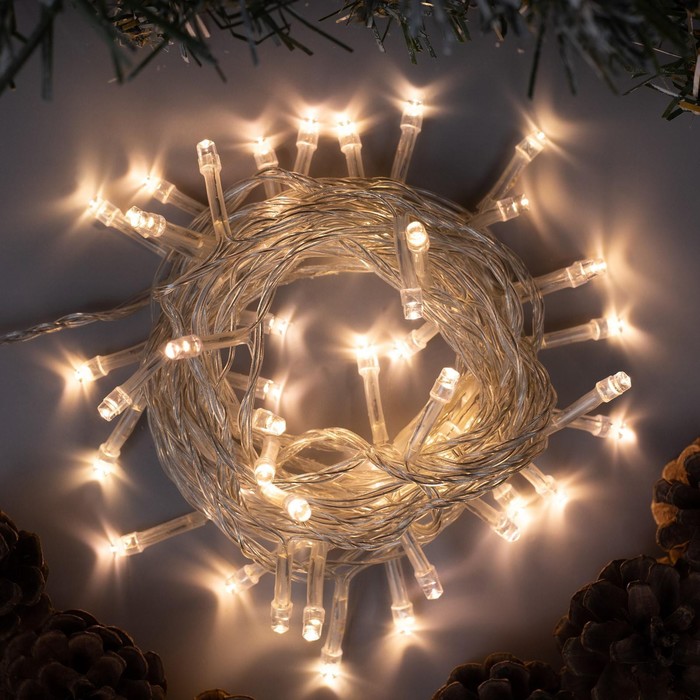 УЦЕНКА Гирлянда «Нить» 5 м, IP20, прозрачная нить, 50 LED, 8 режимов, 220 В, свечение тёплое белое - Фото 1
