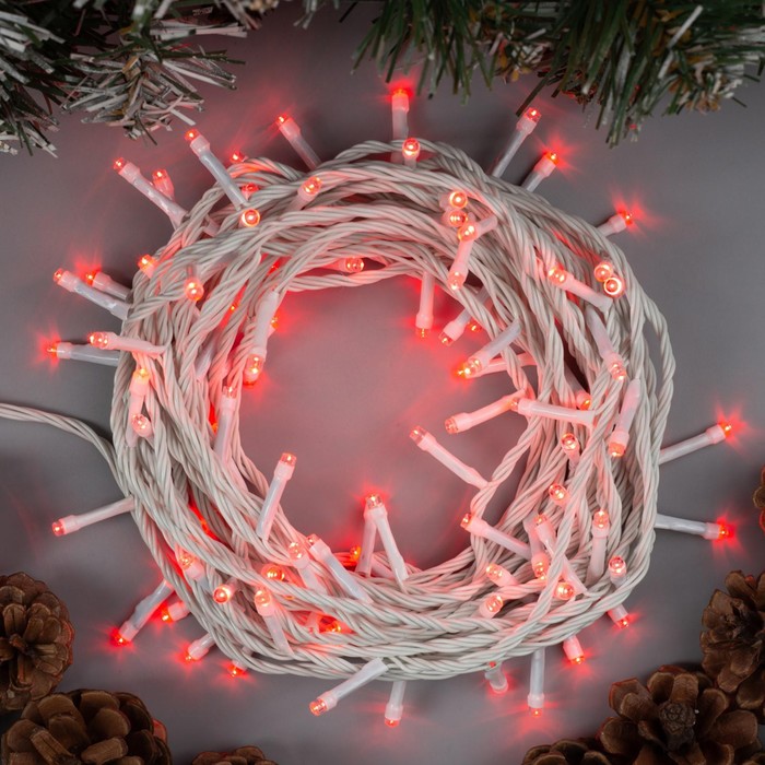 УЦЕНКА Гирлянда «Нить», 10 м, IP20, 100 LED, 220 В, 8 режимов белая нить, свечение красное - Фото 1