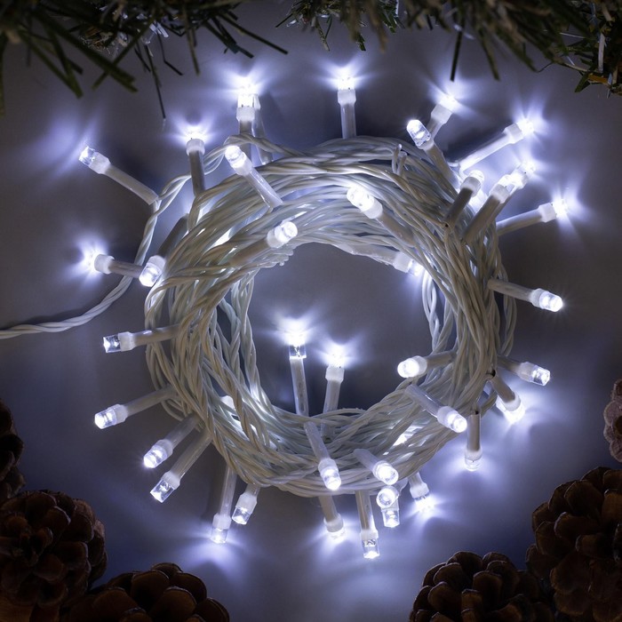 УЦЕНКА Гирлянда «Нить» 5 м, IP20, белая нить, 50 LED, 220 В, 8 режимов, свечение белое - Фото 1