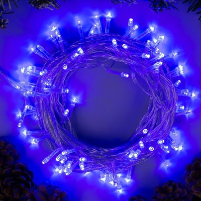 УЦЕНКА Гирлянда «Нить» 10 м, IP20, прозрачная нить, 100 LED, 220 В, 8 режимов, свечение синее