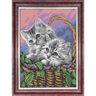 Ткань-схема на габардине для вышивки бисером и крестом «Мамы и их зверята. Котята в корзине»   45401 - фото 301324616