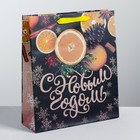 Пакет крафтовый горизонтальный «Новогоднее настроение», M 26 × 30 × 9 см - Фото 1