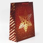 Пакет вертикальный «Золотая снежинка», 31 × 40 × 11 см - фото 804173949