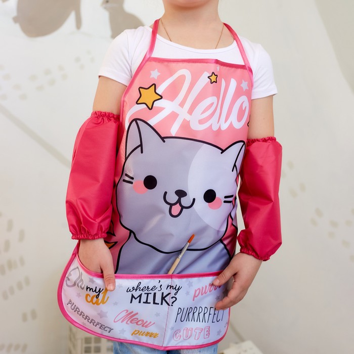 Фартук детский с нарукавниками «Этель» Hello cat, 49×39 см