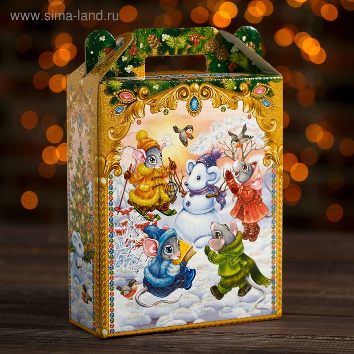 Подарочная коробка "Снеговик и мышки", с раскраской, 16,8 х 7 х 25 см - Фото 1