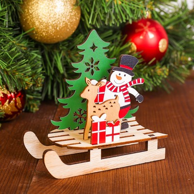 Декор новогодний «Снеговик с оленем на санях»