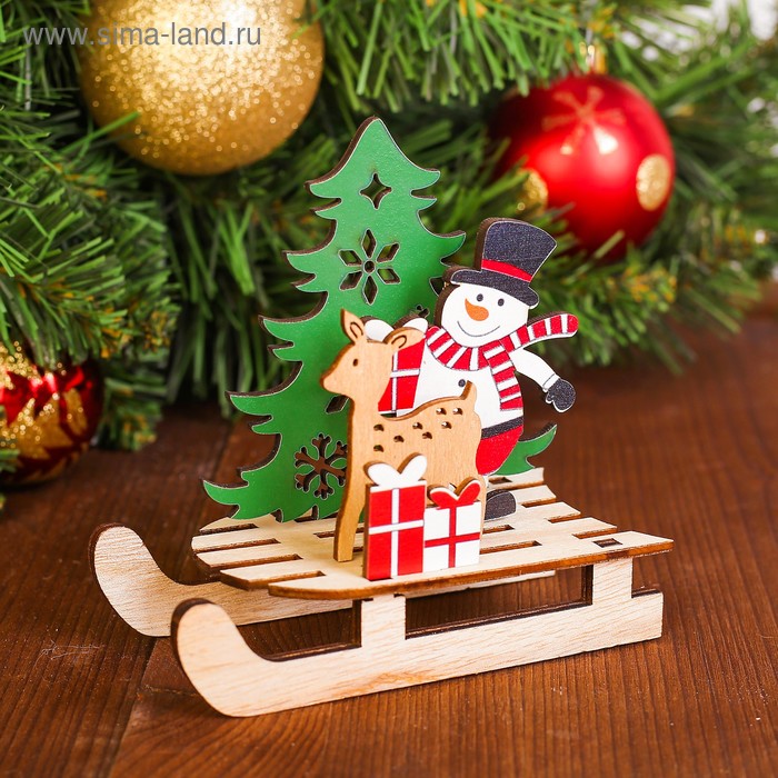 Декор новогодний «Снеговик с оленем на санях» - Фото 1