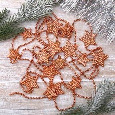 Бусы на ёлку 2,7 м "Звёзды объёмные" оранжевый