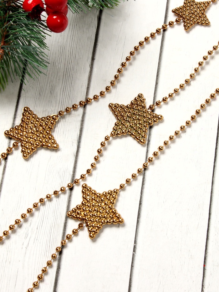 Бусы на ёлку «Объёмные звёзды», длина 2.7 м, бронзовые - Фото 1